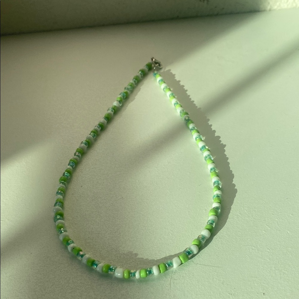 Green and White Beaded Necklace